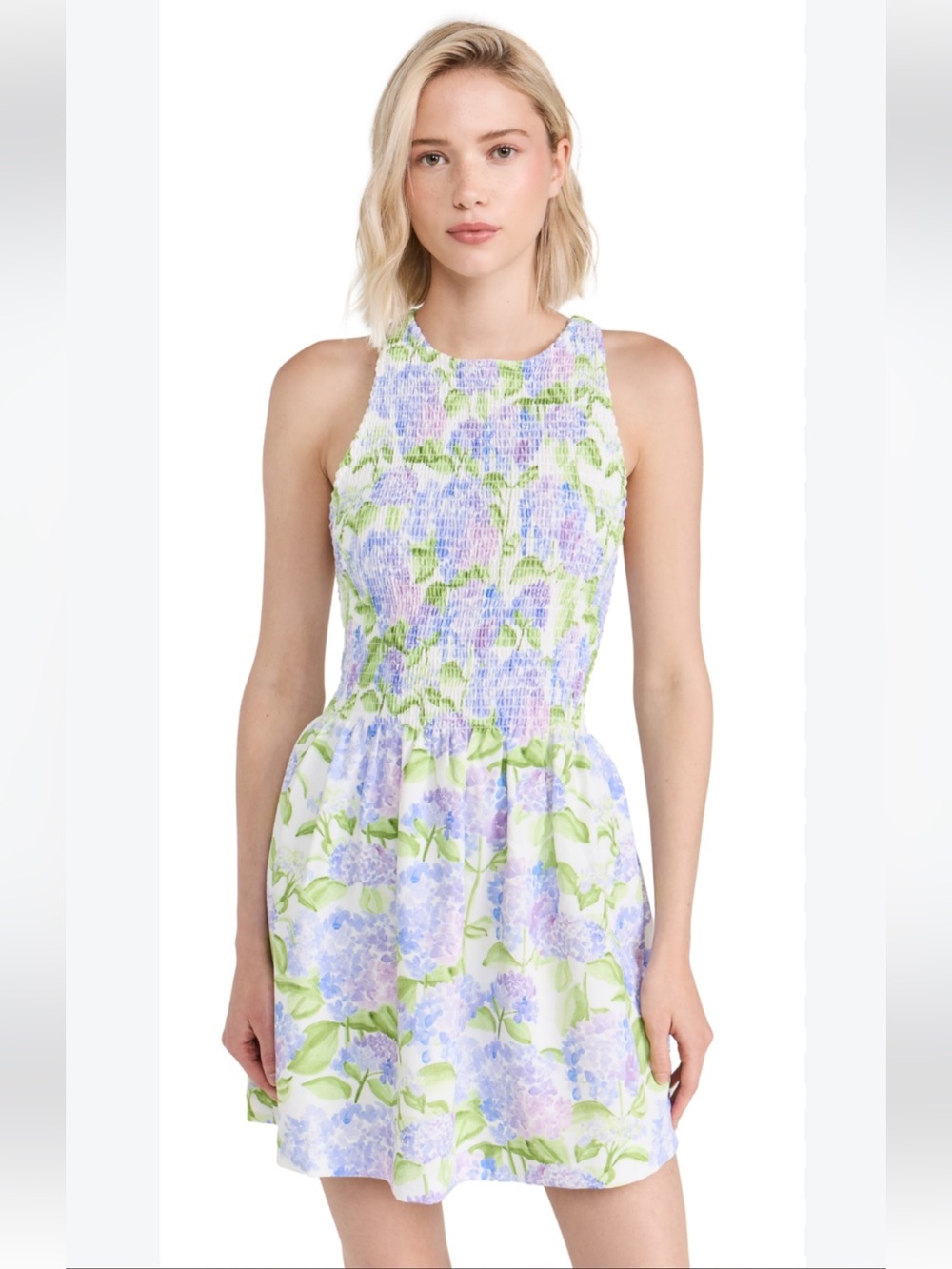 Hill House Home Blue Hydrangea Smocked Sleeveless Lilou Nap Dress Sz. XS